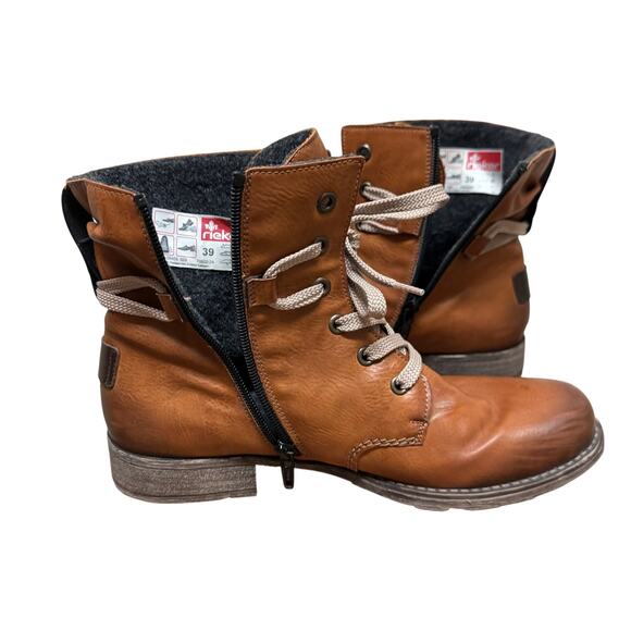 Rieker Women’s Brown Leather Combat Ankle Boots EU 39 US 8.5 - Picture 4 of 9